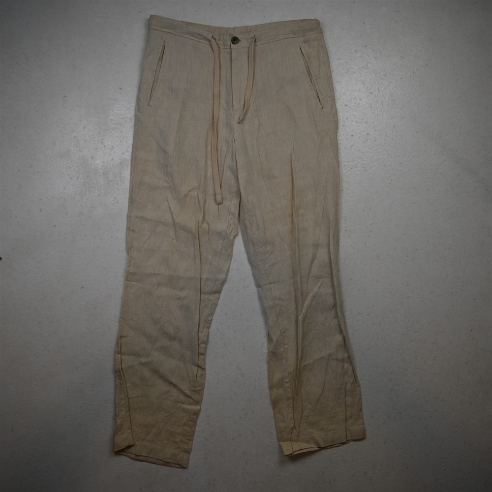 Tasso Elba 32x32 Beige 100% Linen Flat Front Relaxed Drawstring Mens Pants